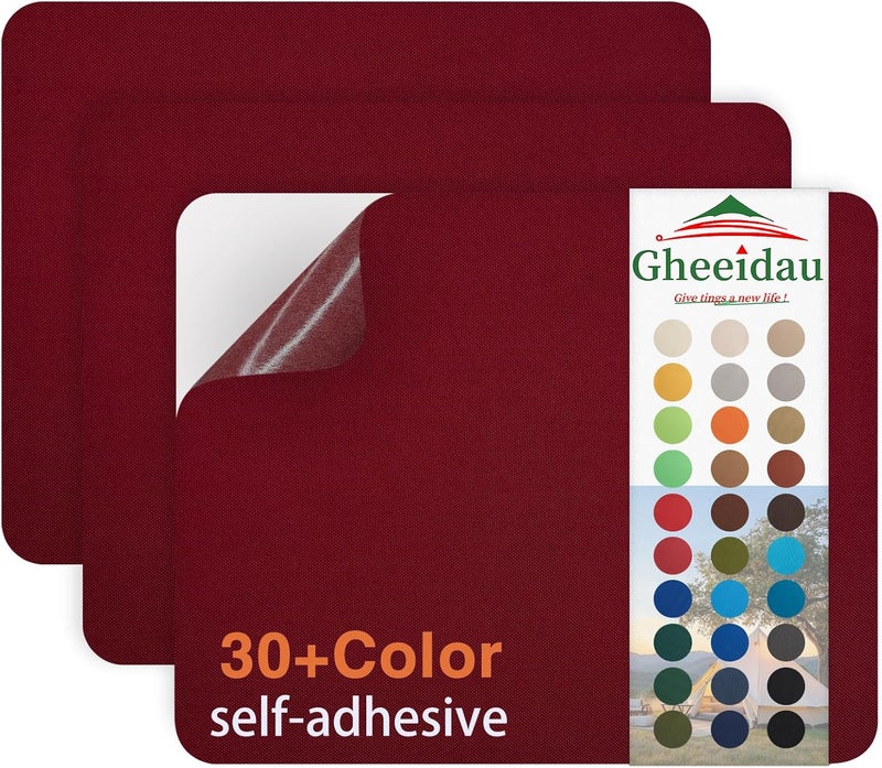 Gheeidau Canvas Repair Patch 9×11 Inch 3Pcs Waterproof Self-Adhesive Fabric Repair Patch for Tents,Boat Cover,Pop Up Canopy,Patio,Bags,Car Seats,Sofas,Furniture Cover(Burgundy) - Image 1